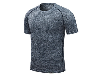 T-shirt de sport pour homme à manches courtes, col rond, couleur unie, séchage rapide, coupe ajustée, en polyester tricoté - Product Image 2