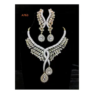 Necklace Earring African AD Jewelry Set Women Bride Costume Collection