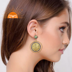Zircon Arizona Turquoise plaqué or argent rond balancent boucle d'oreille bijoux pour femmes cadeau pour sa Collection Vintage - Product Image 4