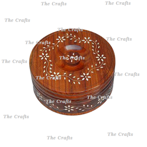 Printed Design Wooden Carved Roti <b>Box</b> For Kitchen Storage Exclusive Quality Round Shape Chapati <b>Container</b> - Product Image 6