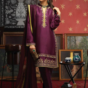 NEWLY--EMBROIDERY WITH CRYSTAL GLASS BEADS,DABKA, WORK ON NECK OF KAMEEZ ,PANT DRESS for Party-WEAR @ 2022 - Product Image 1