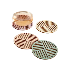 Juego de 4 posavasos de vidrio de madera Juego de posavasos de agua de té y café de forma redonda de nuevo diseño para superventas - Product Image 1