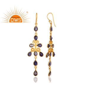 Iolite สวยงามอัญมณีต่างหูเครื่องประดับ18K ชุบทอง925เงินออกแบบต่างหูโคมระย้าผู้ผลิตเครื่องประดับ - Product Image 3