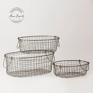 Ensemble de paniers de rangement rustiques en fil métallique, design robuste avec poignées, organisateur polyvalent pour cuisine, garde-manger, salle de bain, décoration intérieure - Product Image 1