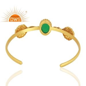 กำไลข้อมืออัญมณีสีเขียวโอนิกซ์ประดับด้วยเงินสเตอร์ลิงแบบอินเดียทำด้วยมือดีไซน์เนอร์คอลเลกชันวินเทจขายส่ง - Product Image 3