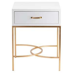 Modern <b>White</b> Wooden <b>Side</b> <b>Table</b> Bedroom Night Stand Gold Metal Legs Storage Organizer Rack Decorative Feature Bed <b>Side</b> <b>Table</b> - Product Image 3