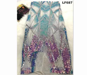 Bán Buôn Handmade 3d Feather Thêu Đính Cườm Pháp Ren Sequin Vải Đối Với Đám Cưới