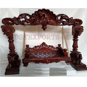 Columpio de Madera de Pavo Real con Acabado en Nogal, Columpio de Madera Real Maharaja Indio, Columpio de Madera para Exteriores para Sala de Estar, EE. UU. - Product Image 1