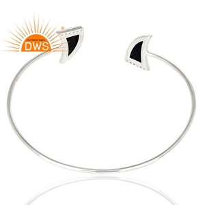 Black Onyx Gemstone <b>Cuff</b> Bangle Two Horn Design Sterling <b>Silver</b> Ladies Fashion <b>Cuff</b> Bangle Jewelry Supplier - Product Image 3