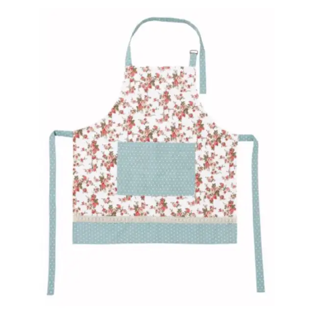 Best selling kitchen wear 100% cotton light blue floral brib apron with front pocket 65 x 70 cm