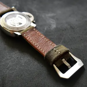 สายนาฬิกาผ้าใบสำหรับผู้ชาย,สายนาฬิกาอิตาลีวินเทจสายนาฬิกาหนังแท้ด้านล่างอุปกรณ์เสริมนาฬิกาถัก