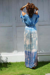 Moderna relajado con cuello en V profundo hecho a mano empate tinte de moda de verano ropa vestido de fiesta noche Boho dama Split manga vestido Maxi - Product Image 2