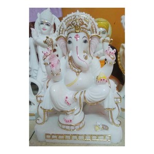 Mármol Blanco decorativo Shri Ganesh Ji, Murti sentado para adoración - Product Image 1