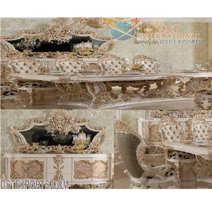 Juego de Comedor de Estilo Lujoso Más Reciente, Muebles de Comedor Clásicos de Madera de Teca, Juego de Comedor Tallado en Blanco y Dorado de Alta Gama, EE. UU. - Product Image 1