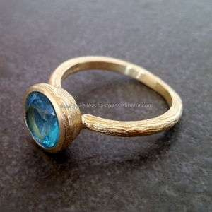 แหวนพลอยโทแพซสีฟ้าใน925เงินสเตอริงชุบทอง18K เครื่องประดับแฟชั่นงานปาร์ตี้งานแต่งงานทำด้วยมือ - Product Image 2