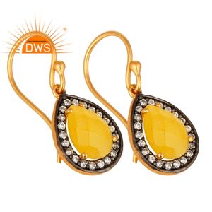 White Zircon Yellow Moonstone Earring Drop Designer Gold Plated Silver Hook Earrings Gemstone Jewelry Supplier - Product Image 2