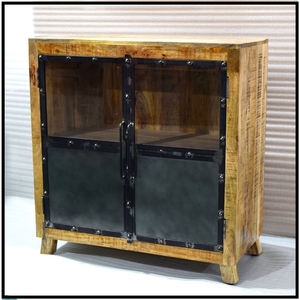 2025 porte en verre en bois de manguier massif panneau de fer vitrine de Style industriel TV vitrine buffet de rangement pour salle à manger maison - Product Image 2