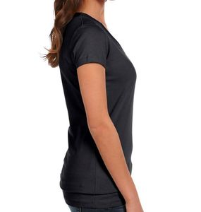 Camiseta de manga corta gris oscuro para mujer, camiseta en blanco con cuello en V, colores personalizados y tela - Product Image 2