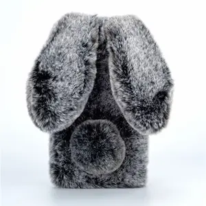 HOT SALE Luxus Real Fluffy Rabbit Fur lange Ohren Handy hülle Handy hülle Fluffy Plush Warme Handy hüllen für iPhone