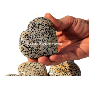 Venta al por mayor hecho a mano gran jaspe dálmata corazones hinchados cristal semiprecioso piedras preciosas artesanías Muntaha ágata exportaciones - Product Image 3