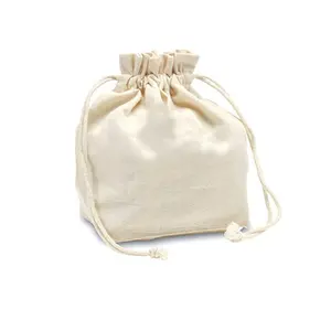 Bolsa con cordón de algodón 100%, bolsa de embalaje de tamaño medio, ecológica, en blanco