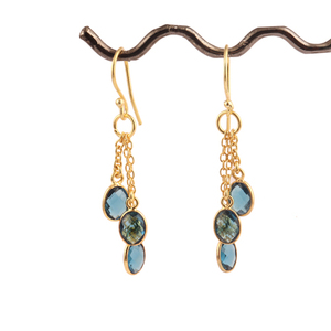 Pendientes colgantes de cuarzo de iolite azul para mujer, joyería de lujo con gancho de cadena flexible, varios piedras chapadas en oro - Product Image 2