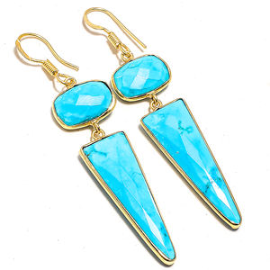 Pendientes de Plata 925 con Turquesa en Forma de Trillón, Chapados en Oro, Hechos a Mano con Piedras Preciosas Auténticas, Regalo Cristiano de Moda para Fiestas - Product Image 1
