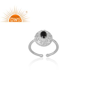 Conjunto de joyas de gemas espinales de color negro Natural, conjunto de anillos de corona de forma redonda de plata de ley fina - Product Image 2