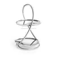 Élégante assiette à gâteau à 2 niveaux en métal argenté, certifiée CE, compatible lave-vaisselle, décoration de table de restaurant, centre de table de luxe, accent de salle à manger