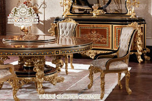 Mesa redonda de madera de teca de diseño para comedor, mueble de comedor redondo tallado pesado europeo de lujo - Product Image 3