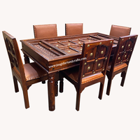 Ensemble de table et de chaises de salle à manger en bois massif de style antique, table de salle à manger sculptée à la main, 6 chaises, meubles de restaurant
