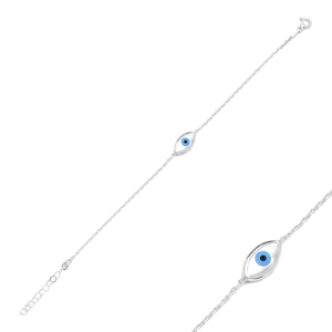 Pulsera de plata de ley 925 con diseño de ojo turco esmaltado, joyería fina hecha a mano - Product Image 1