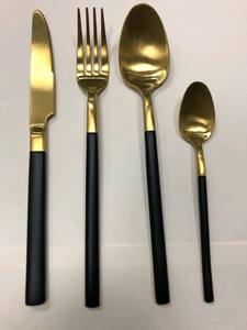 Ensemble de couverts en acier inoxydable uni avec boîte-cadeau fabriquée à la main 24 pièces en or - Product Image 3