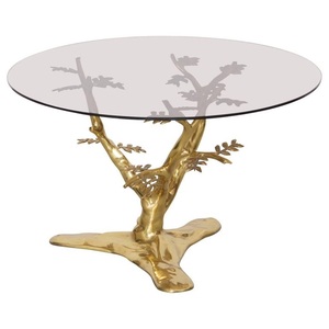 Table basse à cadre en métal fini or rond classique avec Table centrale de canapé en verre pour salon décor à la maison Table d'extrémité - Product Image 3