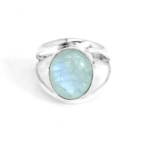 Однотонное кольцо из стерлингового серебра 925 пробы, натуральный синий огонь, радуга, лунный камень, кольцо, полированное цыганское кольцо