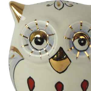 SAMBUCO CERAMICS Búho de Cerámica Hecho a Mano para Decoración del Hogar, 7 cm, Pintado a Mano con Oro Puro y Brillo Metálico Rojo, Diseño Tradicional - Product Image 2