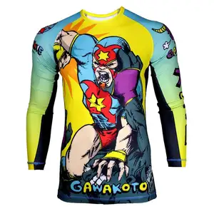 Chất Lượng Cao Tùy Chỉnh Thiết Kế Thăng Hoa In Dài Tay Áo Mma Rash Guard Phụ Nữ Rash Guard Sơ Mi Hồng Đen Vàng Xanh