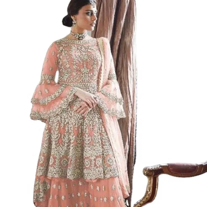 Indisches Kleid Schweres Netz Anarkali Salwar Kameez und Designer Long Anarkali Hochzeit Salwar Anzüge