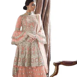 Vestido indiano Pesado net Anarkali Salwar Kameez E Designer Long Anarkali Casamento Salwar Ternos