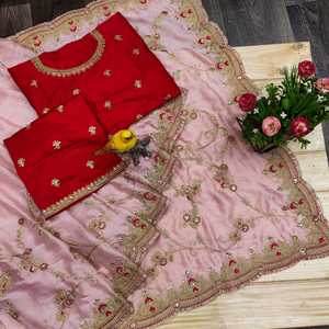 Broderie rapioli en soie pêche, broderie de qualité pure, saree, beaux paillettes, travail mori, cadeau - Product Image 6