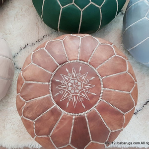 Handmade Essentials White Stitching Leather Pouf - Product Image 1