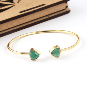 Factory Direct Sales Trillion Shaped Faceted Green Onyx <b>Bracelet</b> Gold Filled Jewelry Special Design Adjustable <b>Bangle</b> <b>Bracelet</b> - Product Image 5