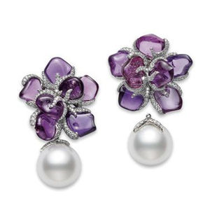 สีม่วงอเมทิสต์เพชรมุก18 K สีขาวทองอัญมณีต่างหูที่น่าสนใจ - Product Image 2