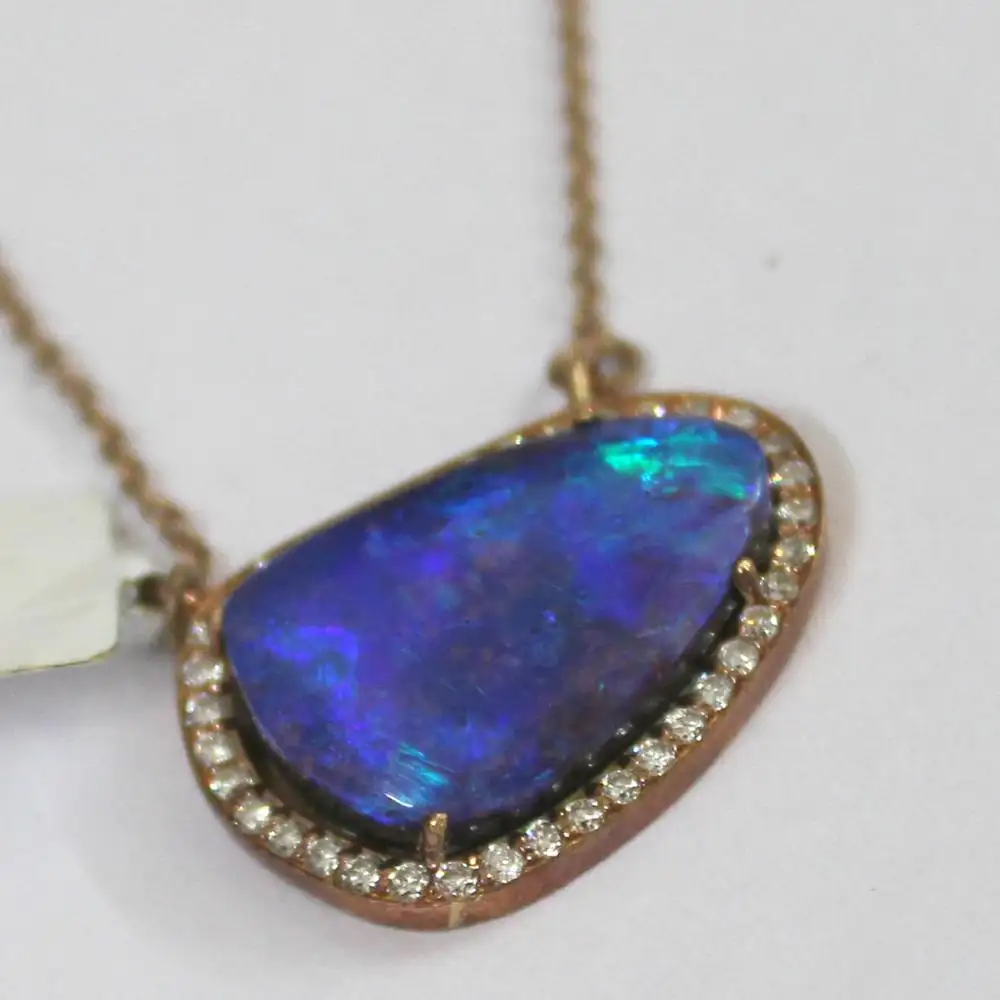Best Selling Super Shiny Opal Natural Stone Pendant Necklace 18K Gold Blue Gemstone Necklaces For Men And Women