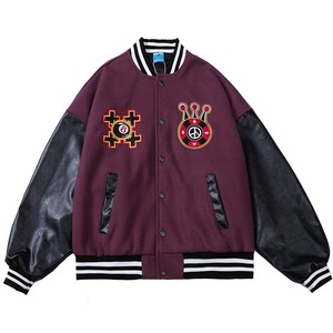 Blouson de Baseball surdimensionné pour hommes, veste avec logo, broderie personnalisée, manches en cuir, streetwear, Hip-Hop, - Product Image 1