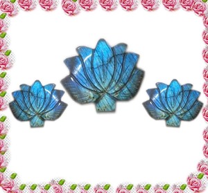 Cabochon de lotus sculpté en labradorite naturelle avec éclat bleu pour la fabrication de bijoux en gros - Product Image 3