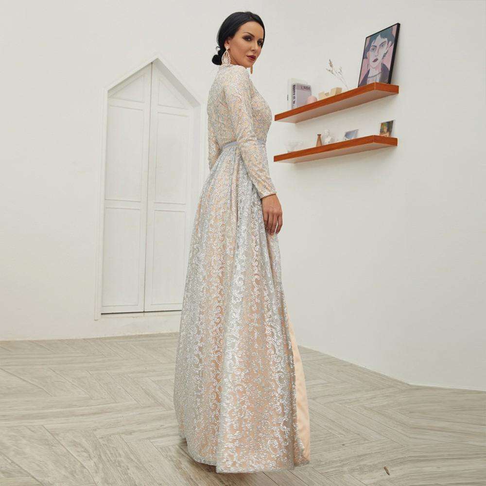 Long Sleeves Couture Prom Dresses 2019 2019 Silver High Neck Long