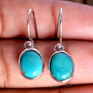 New Arrival 2024 Natural Arizona Turquoise Gemstone Pure <b>Solid</b> 925 Sterling <b>Silver</b> Oval Hook <b>Earrings</b> Fine Jewelry for Women - Product Image 3