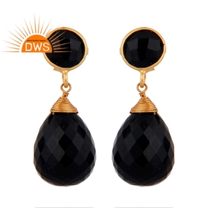 Boucles d'oreilles en pierre précieuse plaquée or, fabrication de bijoux, pièces, noir, Onyx, possibilité de vente en gros - Product Image 1