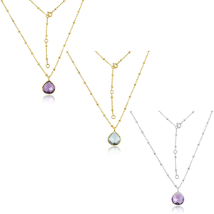 Classic 925 Sterling <b>Silver</b> Multi-Gemstone Pendant <b>Necklace</b> Gold Plated Ready Stock for Gift - Product Image 3